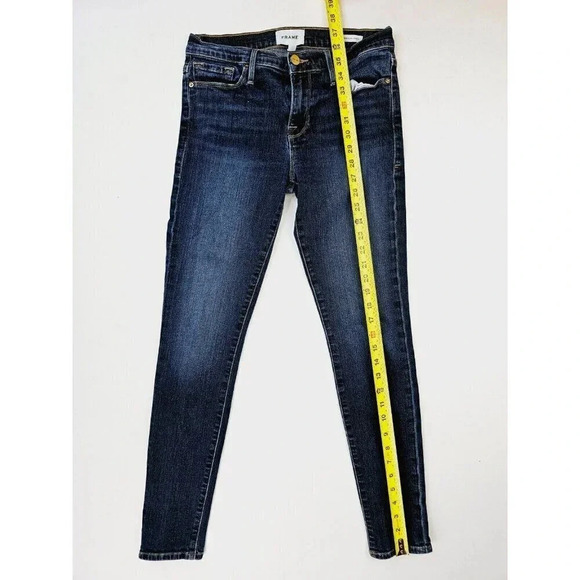 Frame Size 28X29 Women's Le Skinny De Jeanne Blue Denim Embroidered Logo Jeans - Picture 13 of 13